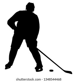 Silhouette of hockey player. Isolated on white