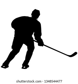 Silhouette of hockey player. Isolated on white