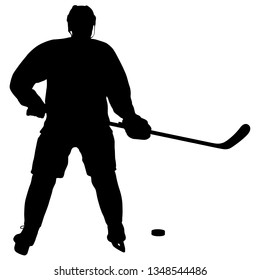 Silhouette of hockey player. Isolated on white