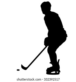 silhouette of hockey player. Isolated on white. Vector  illustrations.