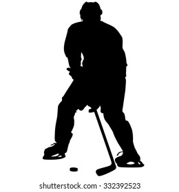 silhouette of hockey player. Isolated on white. Vector  illustrations.