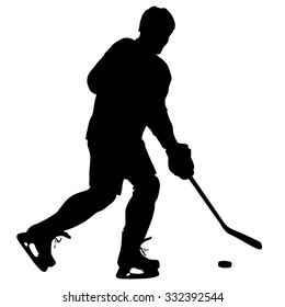 silhouette of hockey player. Isolated on white. Vector  illustrations.