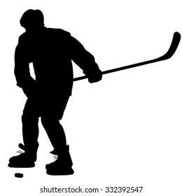 silhouette of hockey player. Isolated on white. Vector  illustrations.