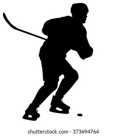 silhouette of hockey player. Isolated on white. Vector  illustrations.