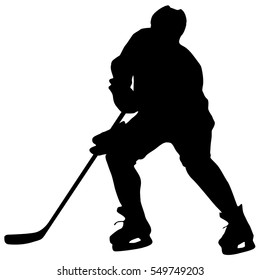 Silhouette of hockey player. Isolated on white. Vector illustrations