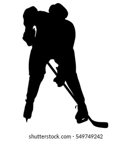 Silhouette of hockey player. Isolated on white. Vector illustrations