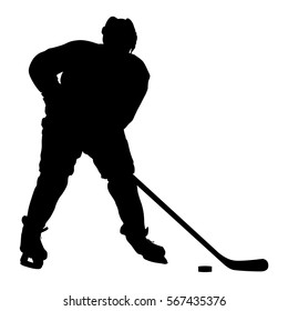 Silhouette of hockey player. Isolated on white. Vector illustrations