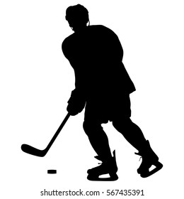 Silhouette of hockey player. Isolated on white. Vector illustrations