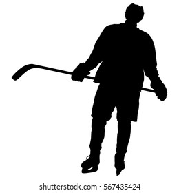 Silhouette of hockey player. Isolated on white. Vector illustrations