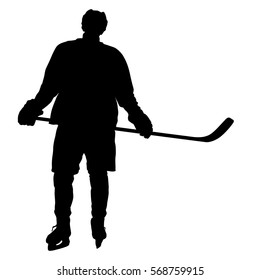 Silhouette of hockey player. Isolated on white. Vector illustrations.