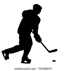 Silhouette of hockey player. Isolated on white.