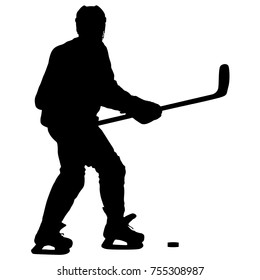 Silhouette of hockey player. Isolated on white.