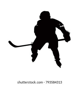 Silhouette of hockey player. Isolated on white background. Vector illustrations