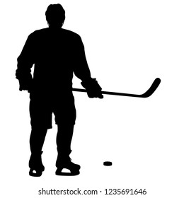 Silhouette of hockey player on white background