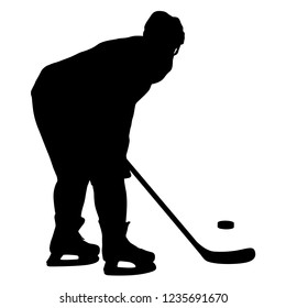 Silhouette of hockey player on white background