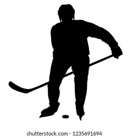 Silhouette of hockey player on white background