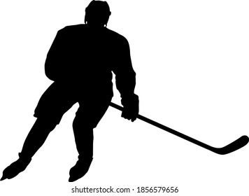 Silhouette of hockey player on white background