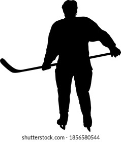 Silhouette of hockey player on white background