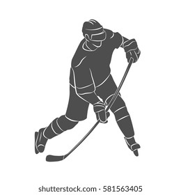 Silhouette hockey player on a white background. Vector illustration.