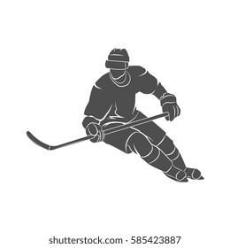 Silhouette hockey player on a white background. Vector illustration.