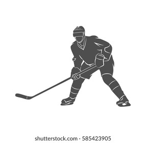 Silhouette hockey player on a white background. Vector illustration.