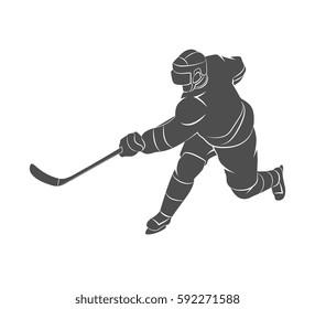 Silhouette hockey player on a white background. Vector illustration.