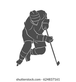 Silhouette hockey player on a white background. Vector illustration.