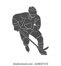 Silhouette hockey player on a white background. Vector illustration.