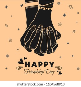 Silhouette of holding hands, Happy Friendship Day Background. 