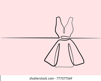 Silhouette holiday woman dress. Continuous line different width drawing. Vector illustration