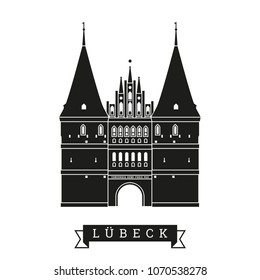 Silhouette of Holsten Gate at Luebeck