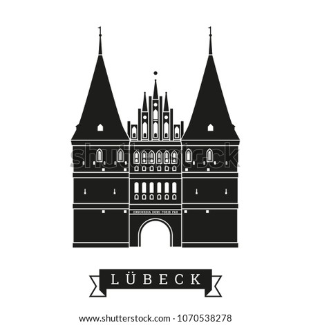 Silhouette of Holsten Gate at Luebeck