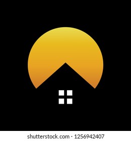 Silhouette home with moon