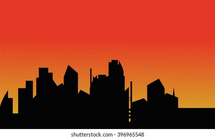 Silhouette of home town at the afternoon