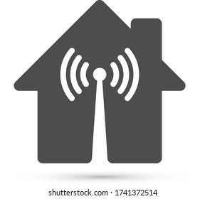 Silhouette home with wi-fi fill icon vector.