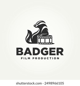 Silhouette Honig Dachs sitzen auf einer Filmrolle Symbol Logo Vektorgrafik-Design. einfaches modernes Logo für die Filmproduktion