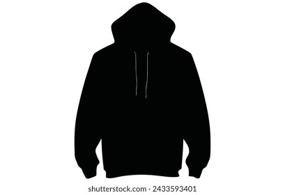 Silhouette of hoodie, Vector Hoodie Black and White Sleeves Streetwear Fashion Silhouette,
