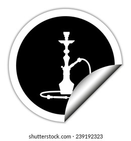 silhouette of a hookah - black vector icon. Round sticker.