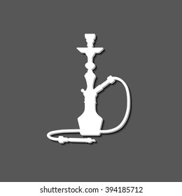 silhouette of a hookah - white vector  icon with shadow
