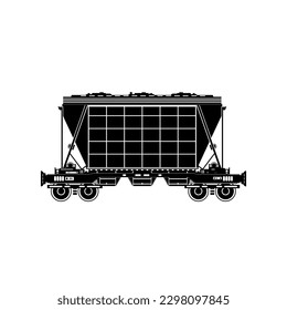 Silhouette hopper car for mass transit fertilizer, cement, grain and other bulk cargo on a white background, railway transport, vector illustration