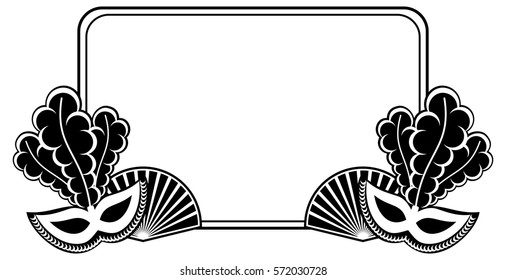 Silhouette  horizontal frame with carnival masks. Copy space. Vector clip art.