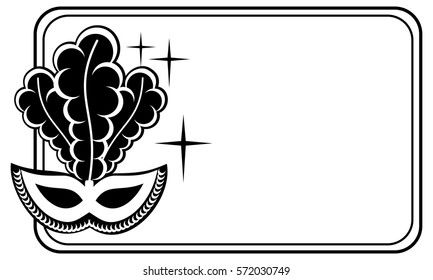 Silhouette  horizontal frame with carnival masks. Copy space. Vector clip art.