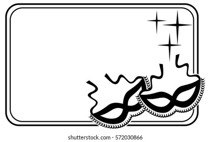 Silhouette  horizontal frame with carnival masks. Copy space. Vector clip art.