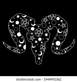 silhouette of a horned goat head with witch pattern