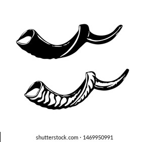 Silhouette of the horns (Shofar) for jewish holiday Rosh Hashanah. Without background, isolated. Clip art