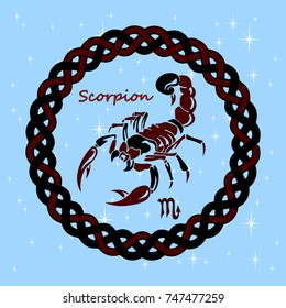 Silhouette, horoscope sign SCORPIO, on a celestial background, vector