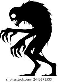 Silhouette of a horrible shadow monster with sharp claws. Minimalist pretp illustration for halloween