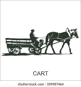 Silhouette  horse and carriage  with coachman. 
