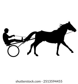 Silhueta de uma corrida de cavalo. Trotter e sulky com motorista. Ícone de esporte equestre. Ilustração vetorial isolada em um fundo branco