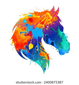 Silhouette de cabeza de caballo de pintura salpicada. Ilustración del vector